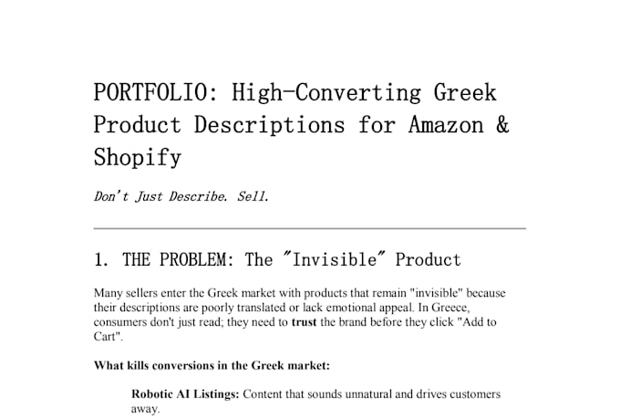 write high converting greek product descriptions for shopify and amazon